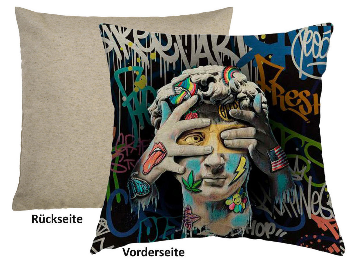 WENDE-KISSENHÜLLE POP-Art David 45/45 cm - Multicolor/Schwarz, Textil (45/45cm) - beties Heimtextil