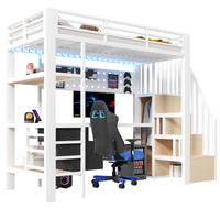 HOCHBETT 90/200 cm, Weiß mit Schubladen, Tisch, Steckdose und LED-Licht - Weiß, Metall (90/200cm) - MIVRAY