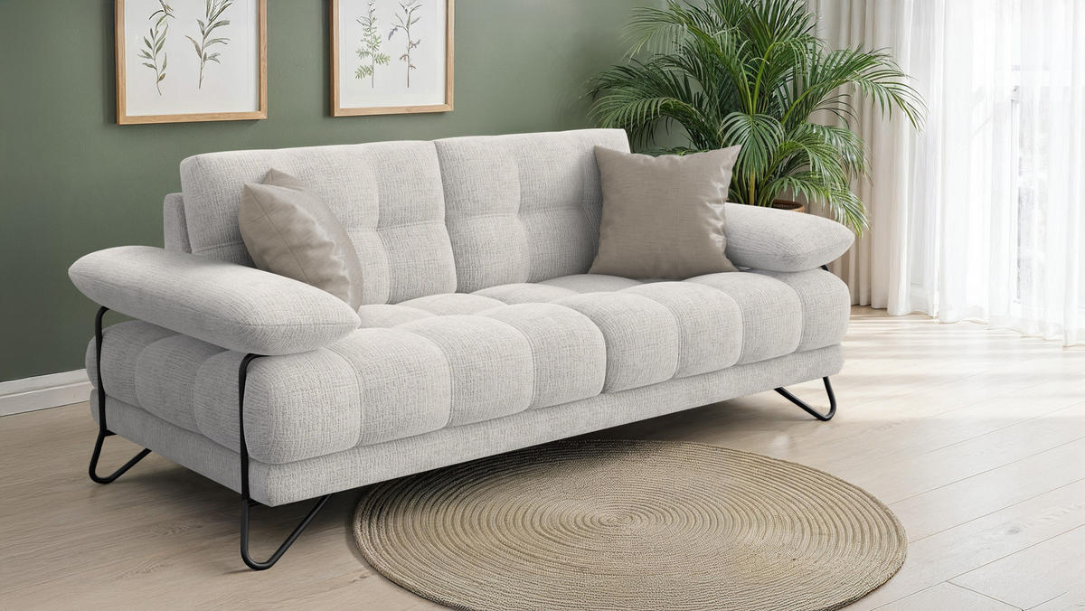 SOFA BUBBARA 2,5-Sitzer, creme - Creme/Schwarz, Holz/Textil (215/87/96cm) - Courtois Laville