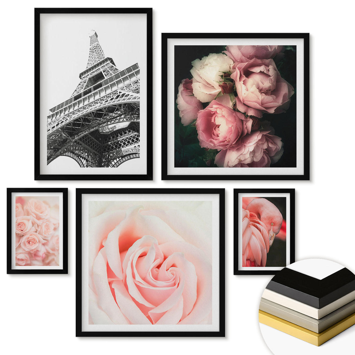 WANDBILDER 5er-Set - 50x50 cm & 20x30 cm & 40x60 cm Schwarzer Rahmen - Berge, Wasser, wunderschöne Landschaften - Schwarz, Kunststoff (40/60cm) - ArtPrintCave