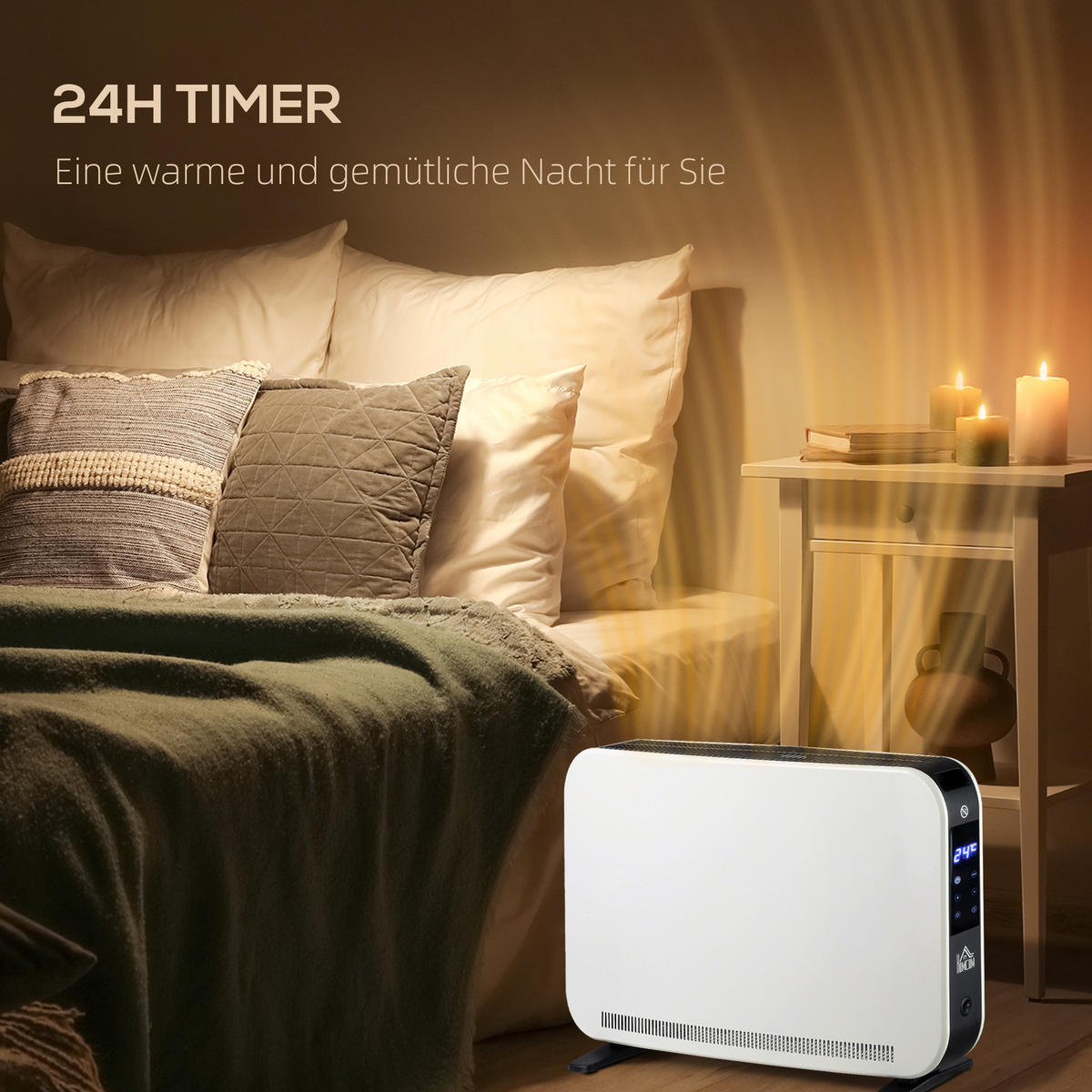 HEIZGERÄT, 2180 W, LED-Licht, Warm 24-Stunden-Timer, Stahl, Kunststoff, Weiß - Weiß, Kunststoff/Metall (18.5/39.5/60cm) - HOMCOM
