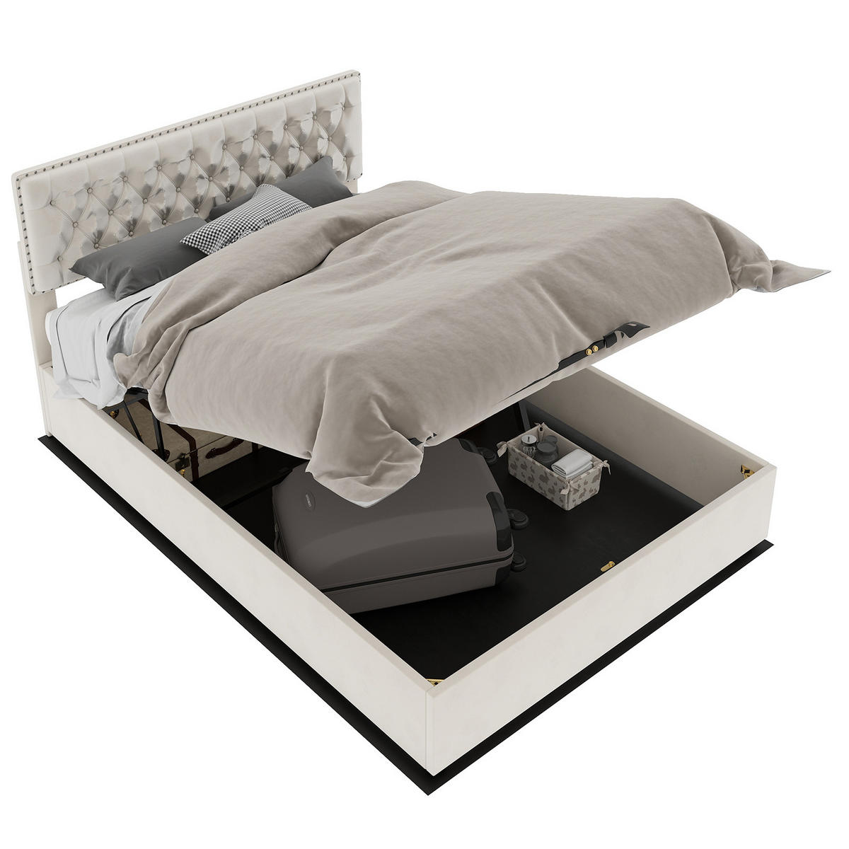 POLSTERBETT 160x200 cm Stauraum hydraulisch beige - Beige, Textil (160/200cm) - LEBENLANG