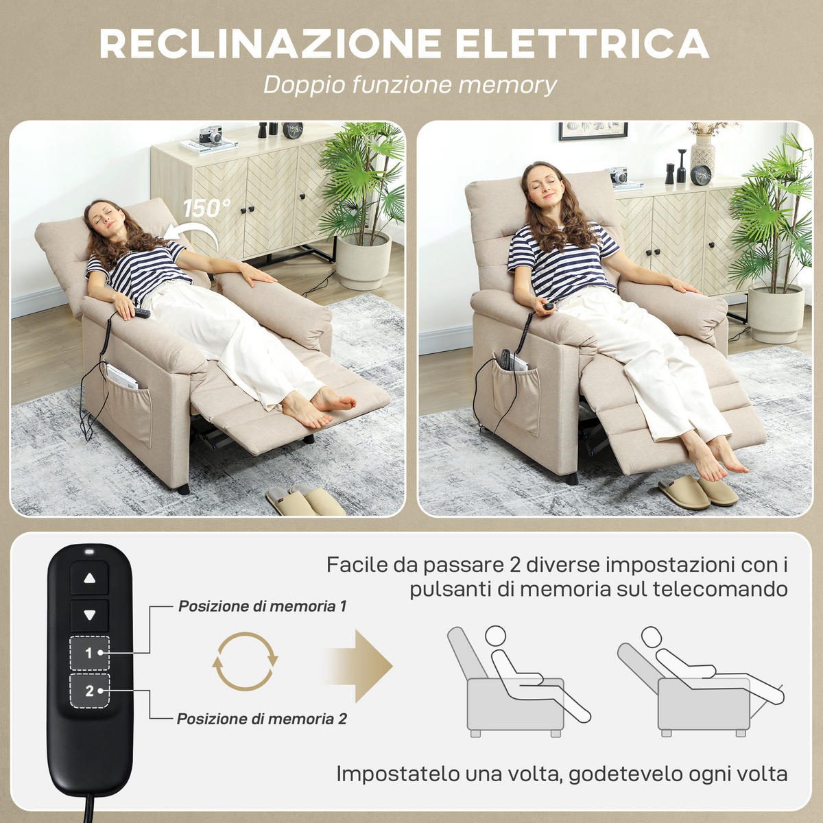 RELAXSESSEL, Fußstütze, Heizung, 8 Massagepunkte, 5 Programme, Samtbezug, Beige - Multicolor, Holzwerkstoff (99/106/82cm) - FORIOUS