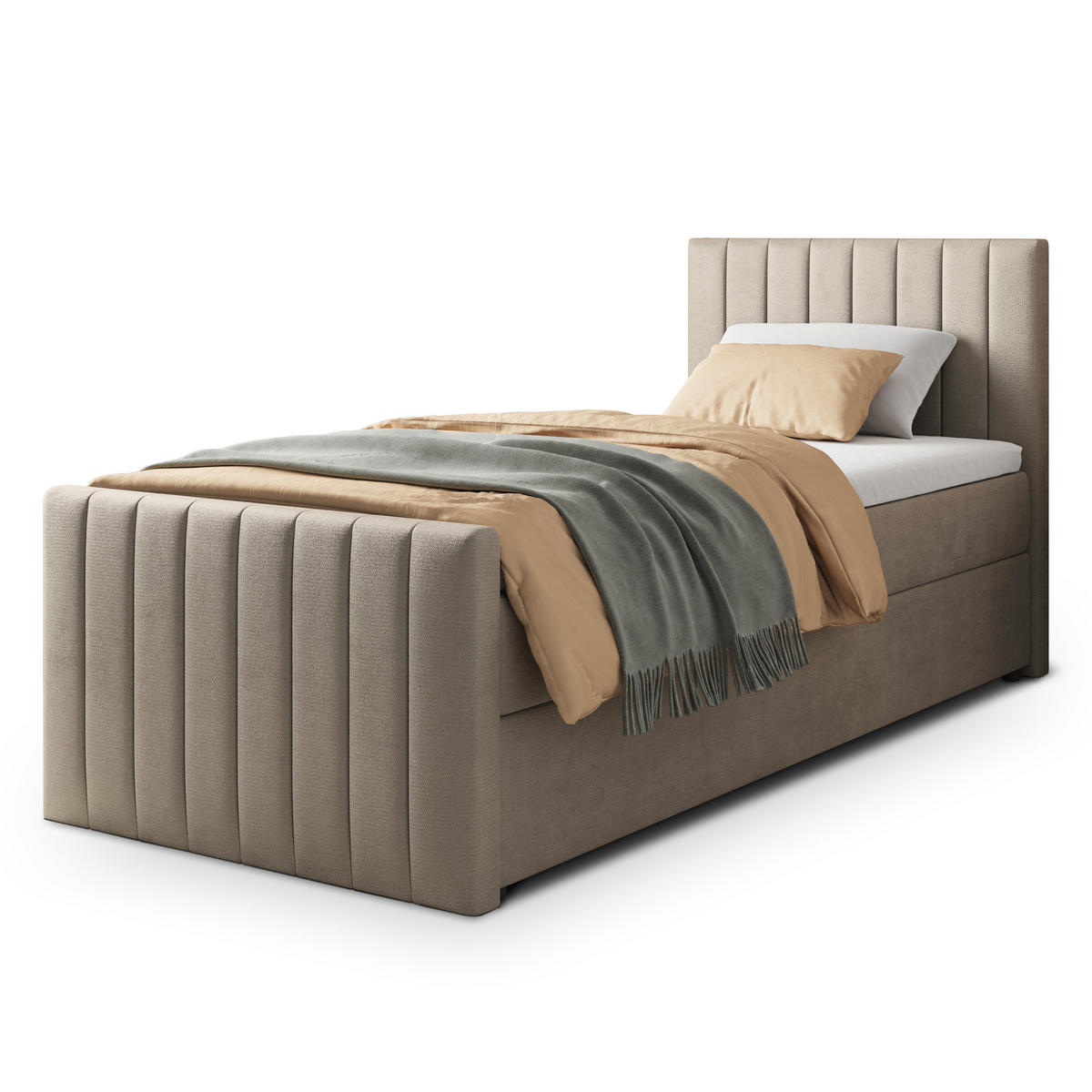 POSTEL BOXSPRING ARION 100x200 cm, s matrací a úložným prostorem, béžová - béžová, kompozitní dřevo/textil (100/200cm) - MASSENO