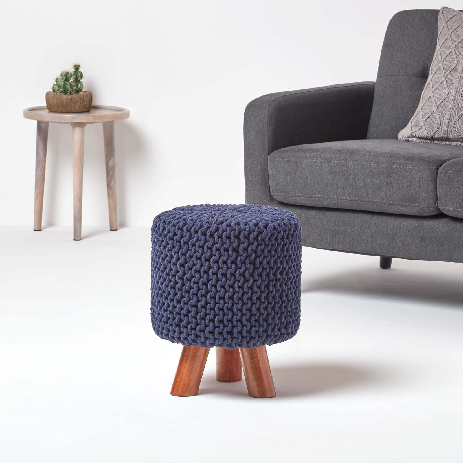 STRICK-HOCKER dunkelblau, Dreibein 32/32/42 cm - Dunkelblau, Textil (32/42/32cm) - Homescapes