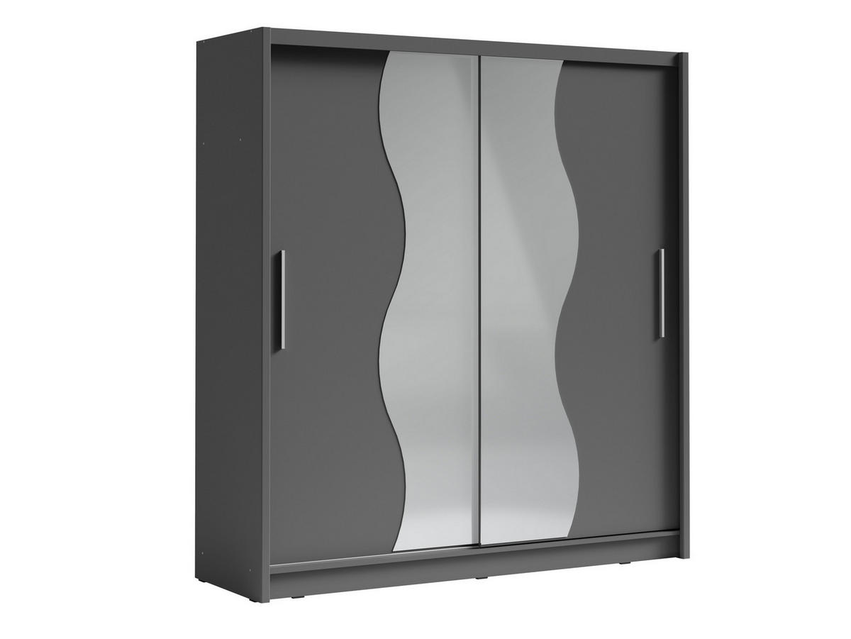 SCHWEBETÜRENSCHRANK RANOR 200/215/62,5cm 2-türig mit Spiegel Grau - Grau, Holzwerkstoff (200/215/62.5cm) - MASSENO