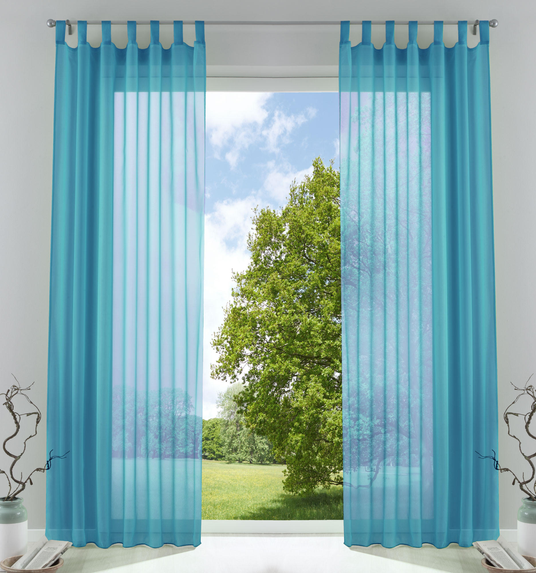 SCHLAUFENGARDINEN Voile 2er-Set 245x140 cm Blau - Blau, Textil (140/245cm) - Gardinenbox.eu
