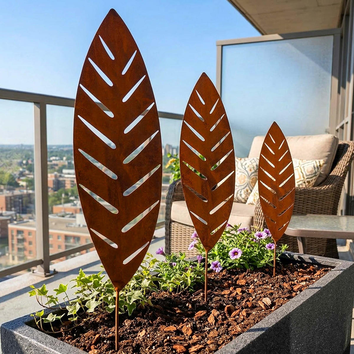 3XGARTENSTECKER - Braun, Metall (0.5cm) - Relaxdays