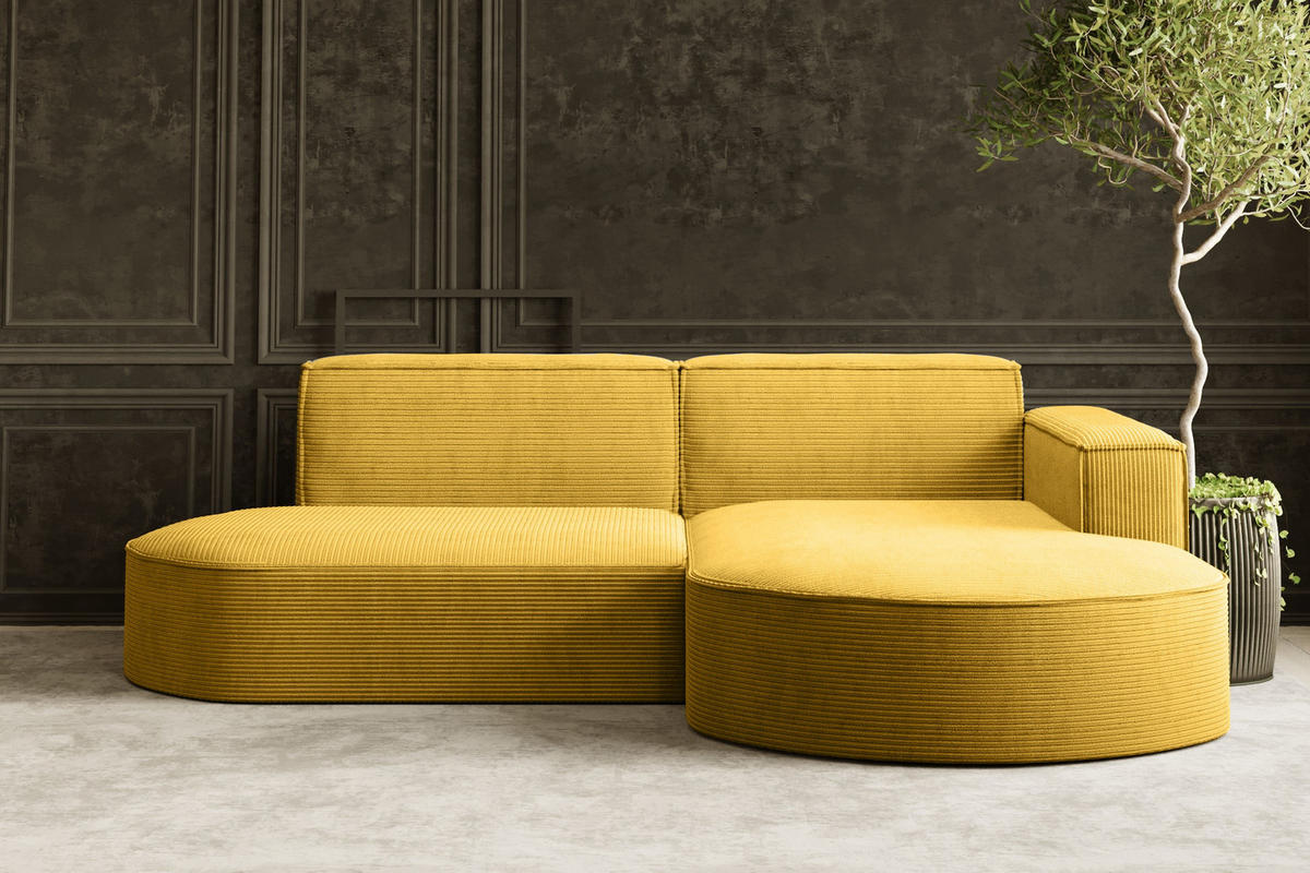 ECKSOFA Modena Studio, Cord Stoff Gelb Rechts - Gelb, Holzwerkstoff/Textil (236/165cm) - Kaiser Möbel