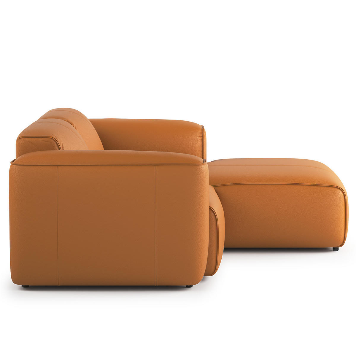 ECKSOFA mit XL-Longchair - Cognac/Schwarz, Leder/Kunststoff (260/171cm) - home24