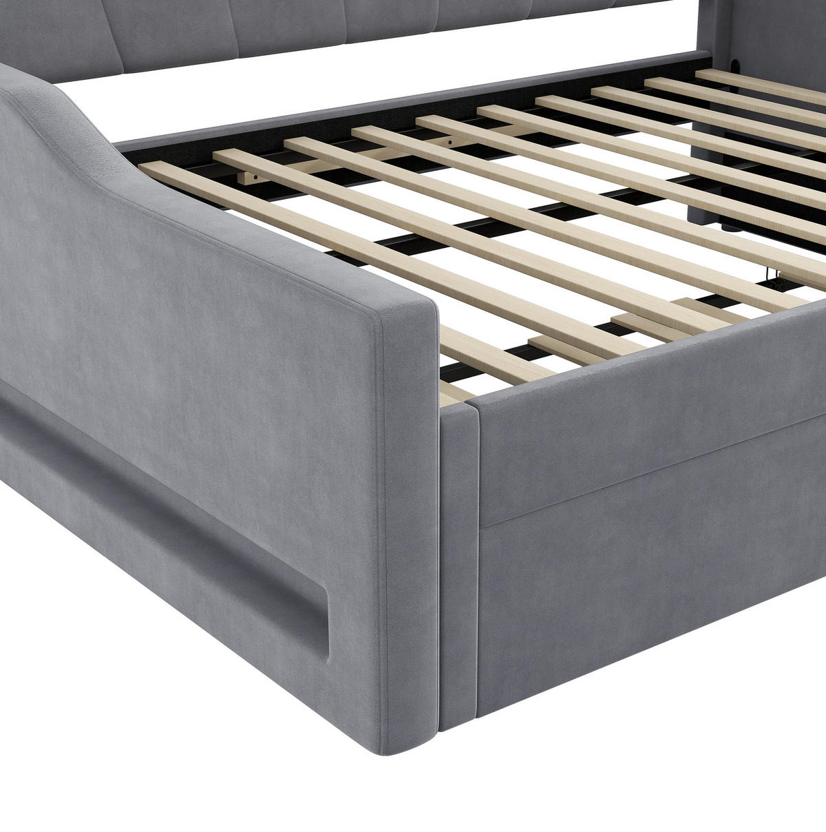 POLSTERBETT 140/200 cm Grau aus MDF mit Ausziehbett - Grau, Holzwerkstoff (140/200cm) - OKMYHOME
