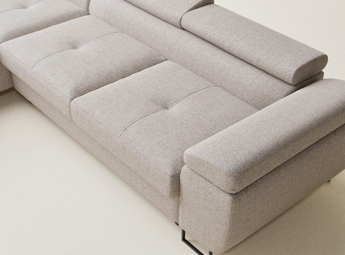 ECKSOFA MIT SCHLAFFUNKTION Concord Beige Webstoff - Schwarz/Grau, Holz/Holzwerkstoff (277/203cm) - Maison de Reve