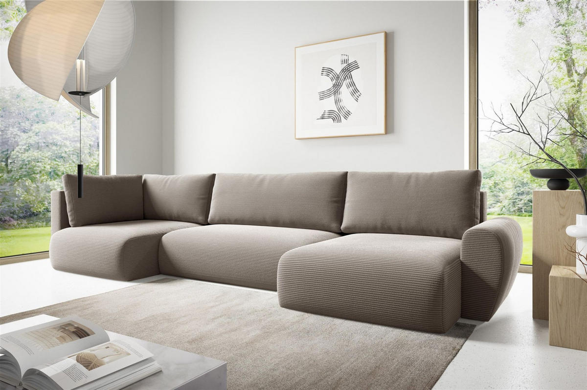 WOHNLANDSCHAFT Galan Mit Schlaffunktion - Beige, Holzwerkstoff/Textil (153/70/385cm) - Fun Möbel