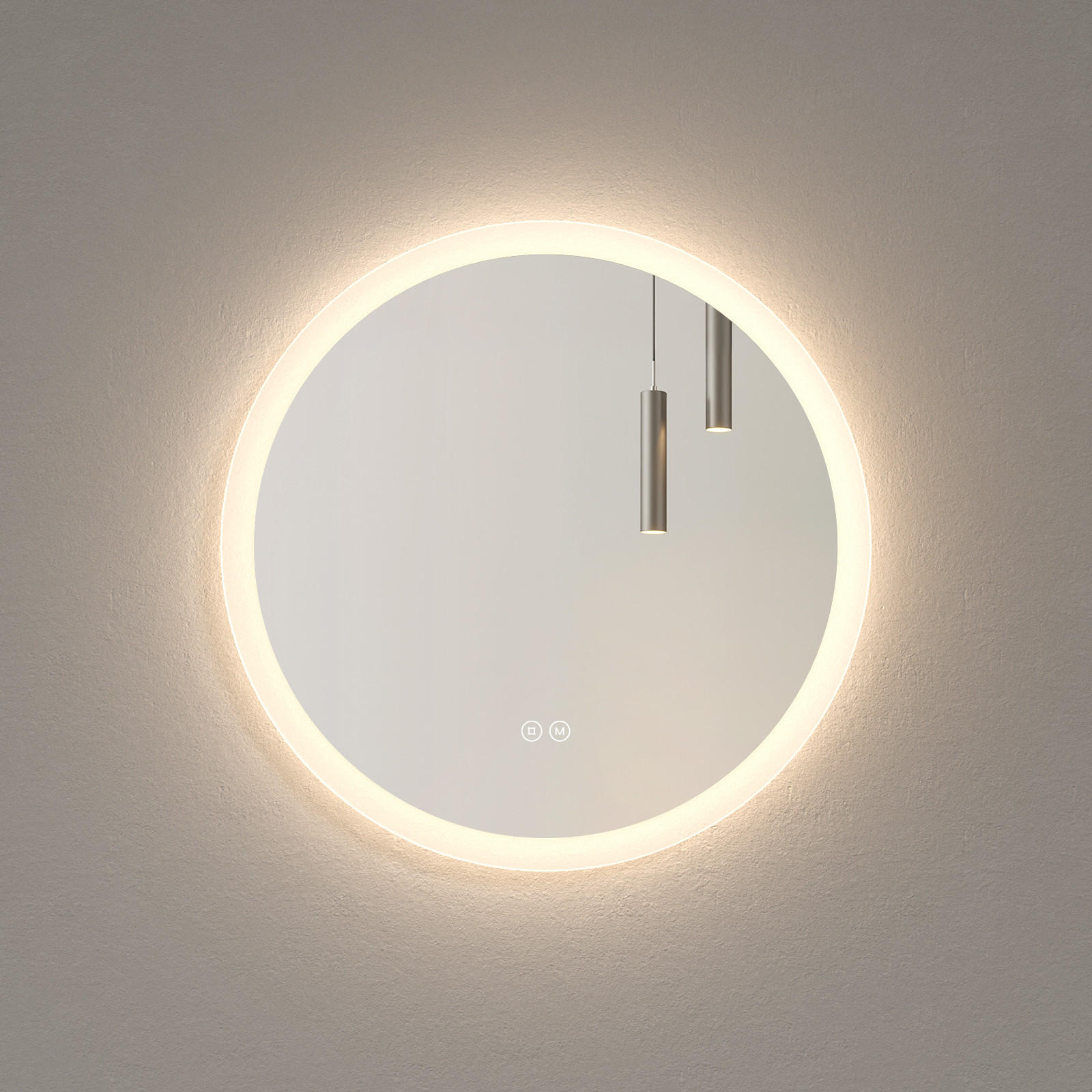 BADSPIEGEL mit Beleuchtung 3 Lichtfarben einstellbar beschlagfrei ф60 cm - Weiß, Glas (60/3.5/60cm) - EMKE