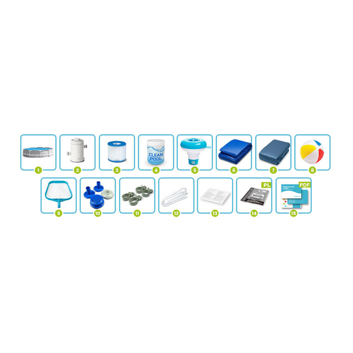 POOL SET 305 x 76 cm, 15in1 - 26702 + gratis Seifenblasenmaschine - Grau, Textil (305/76cm)