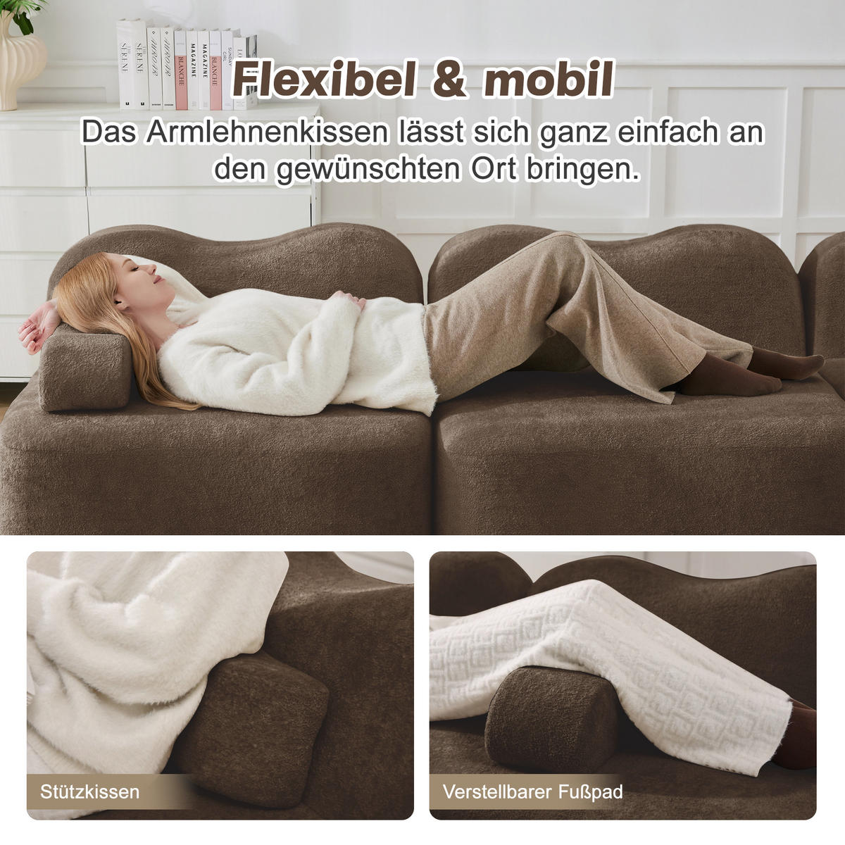 4-SITZER ECKSOFA Samt Braun mit Hocker - Braun, Textil (384/167cm) - WISHDOR