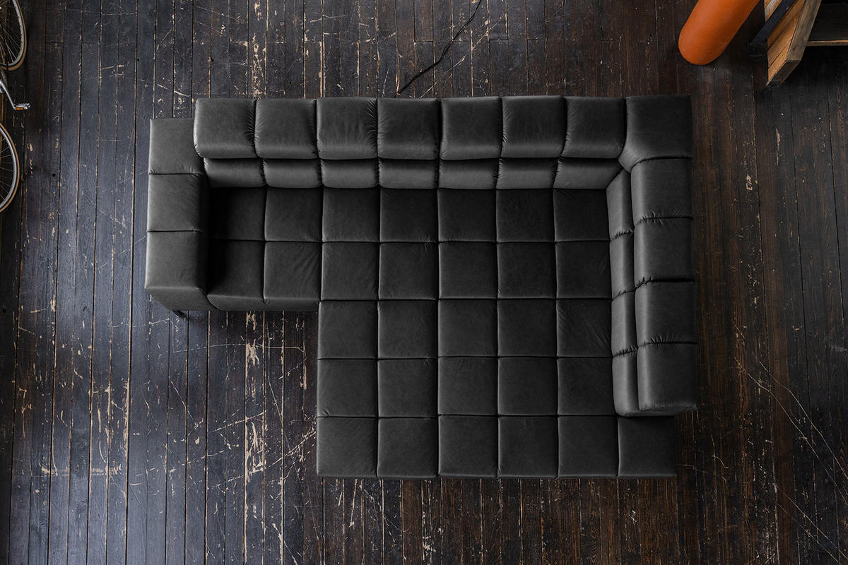 ECKSOFA NELSON Schwarz Leder - Schwarz, Leder/Metall (321/216cm) - KAWOLA
