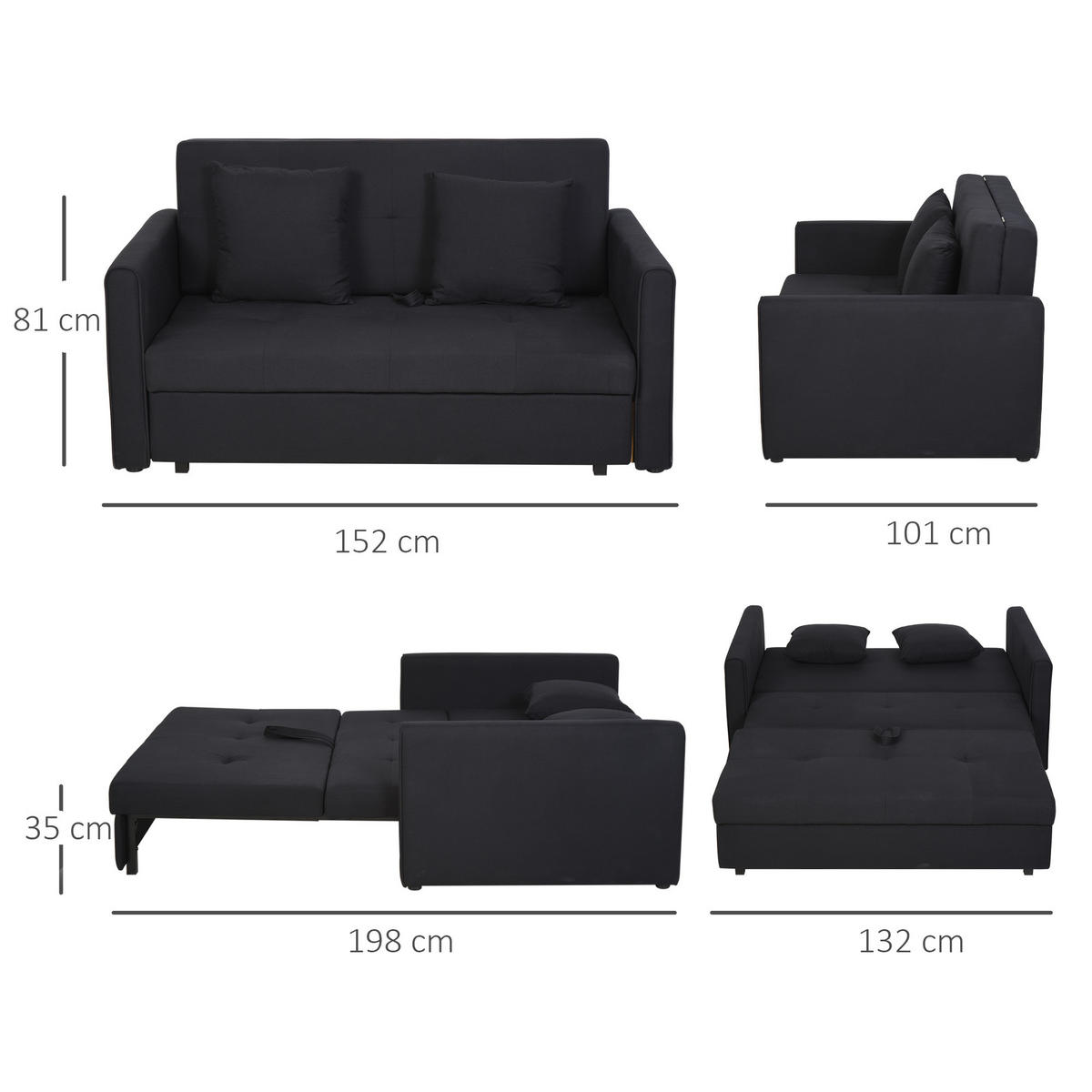 SCHLAFSOFA 2er-Sitz DE-14605 mit integriertem Stauraum Dunkelgrau - Dunkelgrau, Textil (152/81/101cm) - ComfortXL