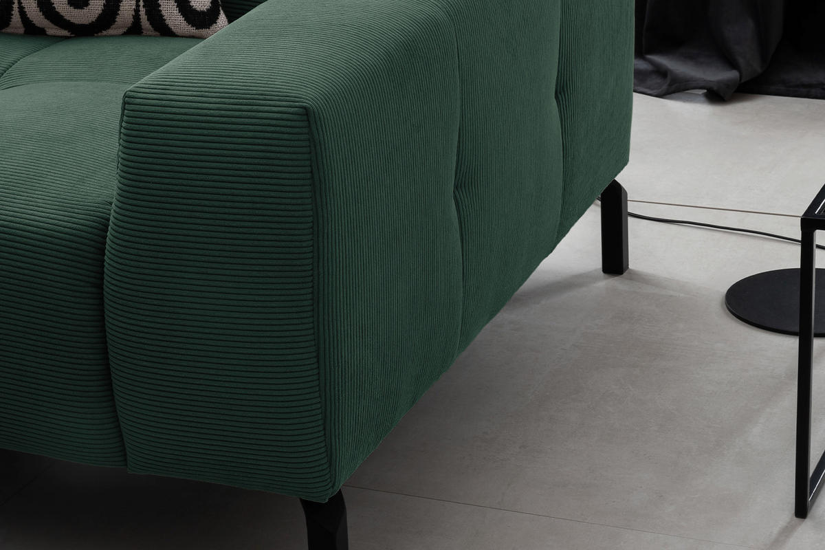 ECKSOFA MIT MOTORISCHEM SITZVORZUG OHIO Smaragdgrün Cord - Smaragdgrün/Schwarz, Textil/Metall (311/219cm) - KAWOLA