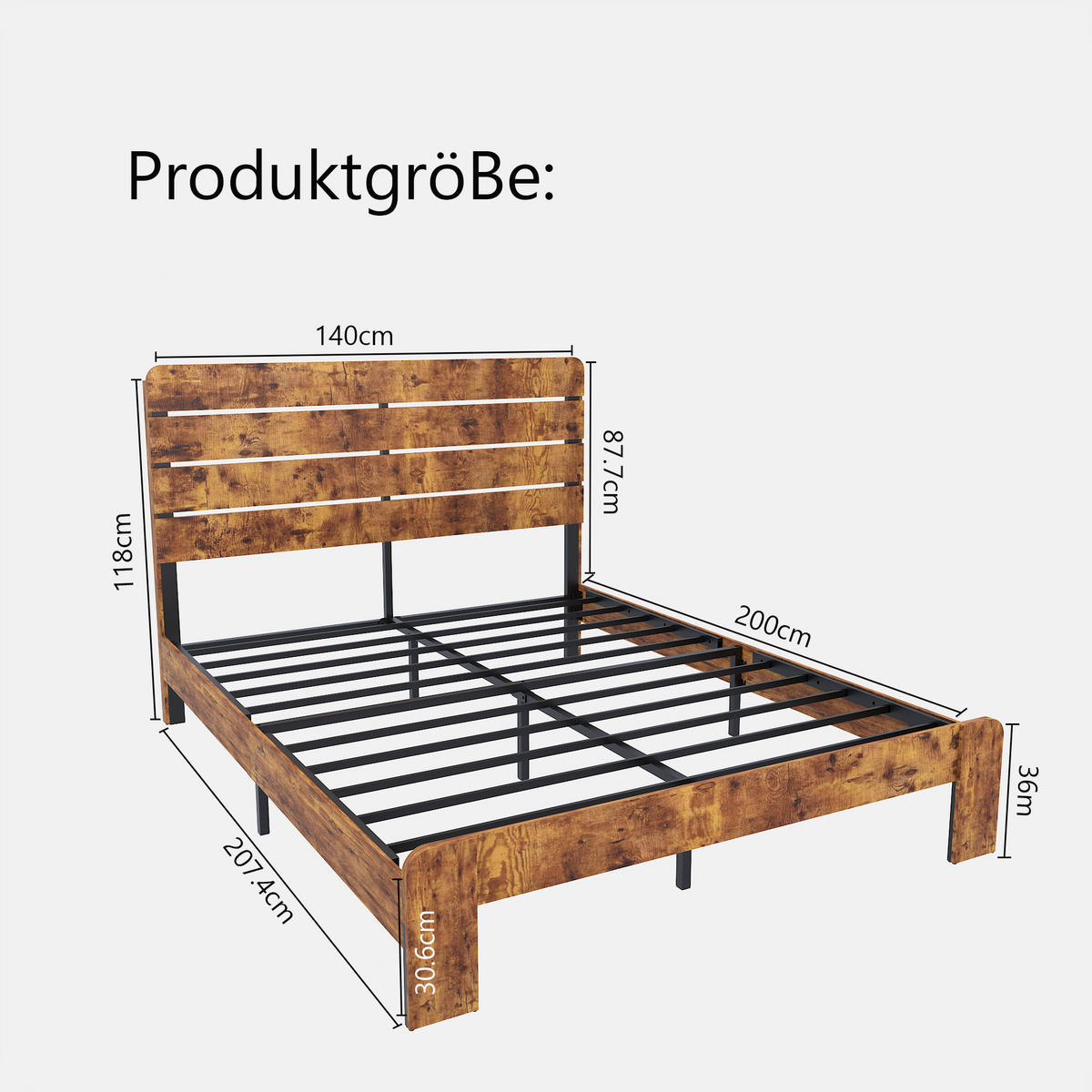 METALLBETT 140/200 cm in Braun mit Kopfteil - Braun, Holzwerkstoff/Metall (140/200cm) - WISHDOR