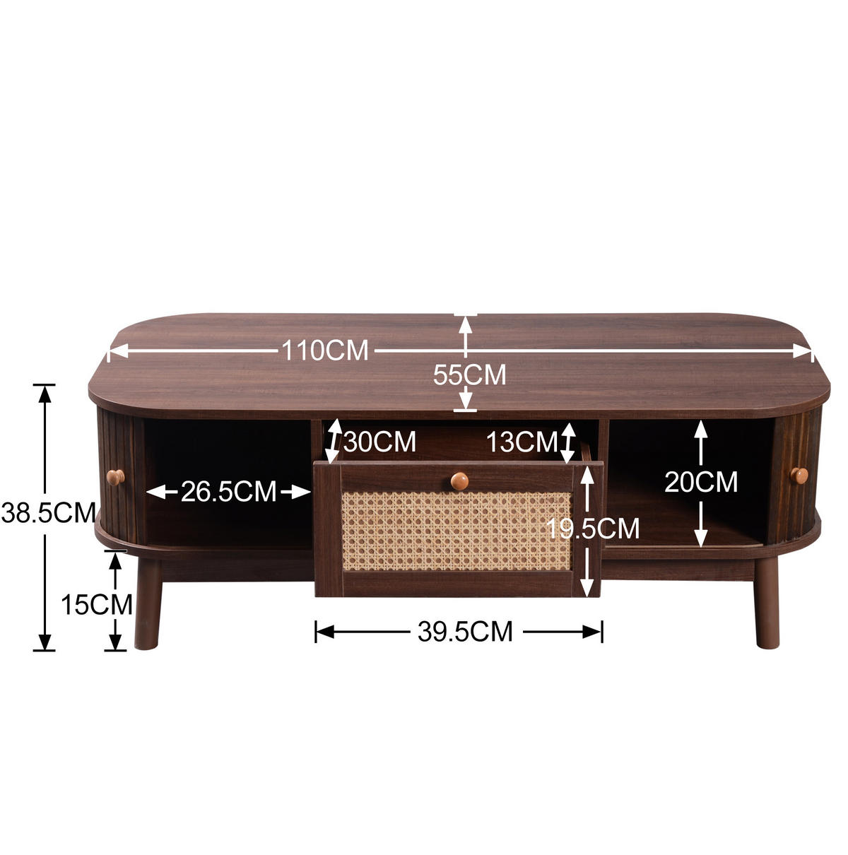 KONFERENČNÍ stolek, 110/55/38,5 cm MDF přírodní, s úložným prostorem - přírodní, kompozitní dřevo (110/55/38.5cm) - BEAOK