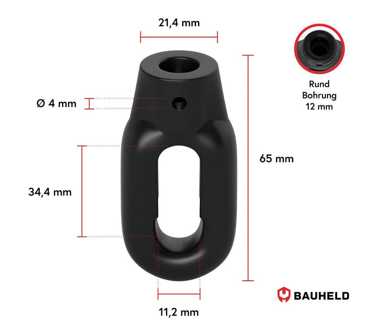 MARKISENÖSE Oval 12 mm Ral 9005 für Fleischerhaken - Schwarz, Kunststoff (1.2/6.5/6.5cm) - BAUHELD