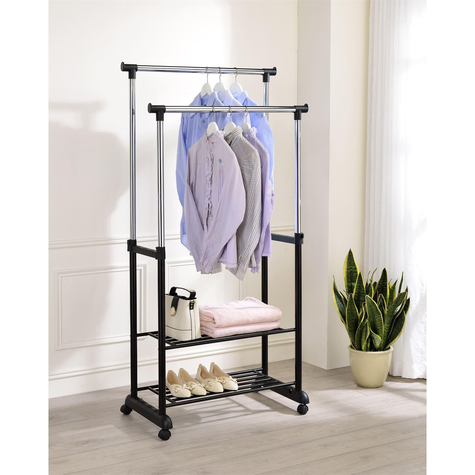 GARDEROBENWAGEN NELMA - Chromfarben/Schwarz, Metall (80/167/43cm) - IDIMEX