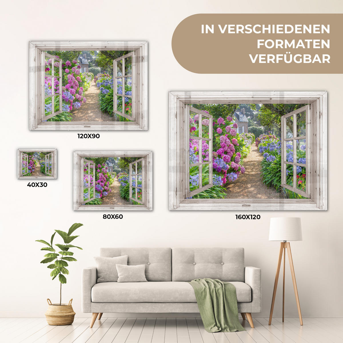 ACRYLGLASBILD Hortensie - Durchsichtig - Blumen - Sommer - Lila - Weg 80x60 cm - Lila, Glas (80/60cm) - MuchoWow