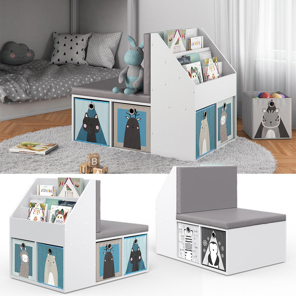 KINDERREGAL Onix Grau 97.1 x 78.4 cm mit 6 Faltboxen opt.2 - Grau, Holzwerkstoff (97.1/78.4/66.8cm) - Vicco