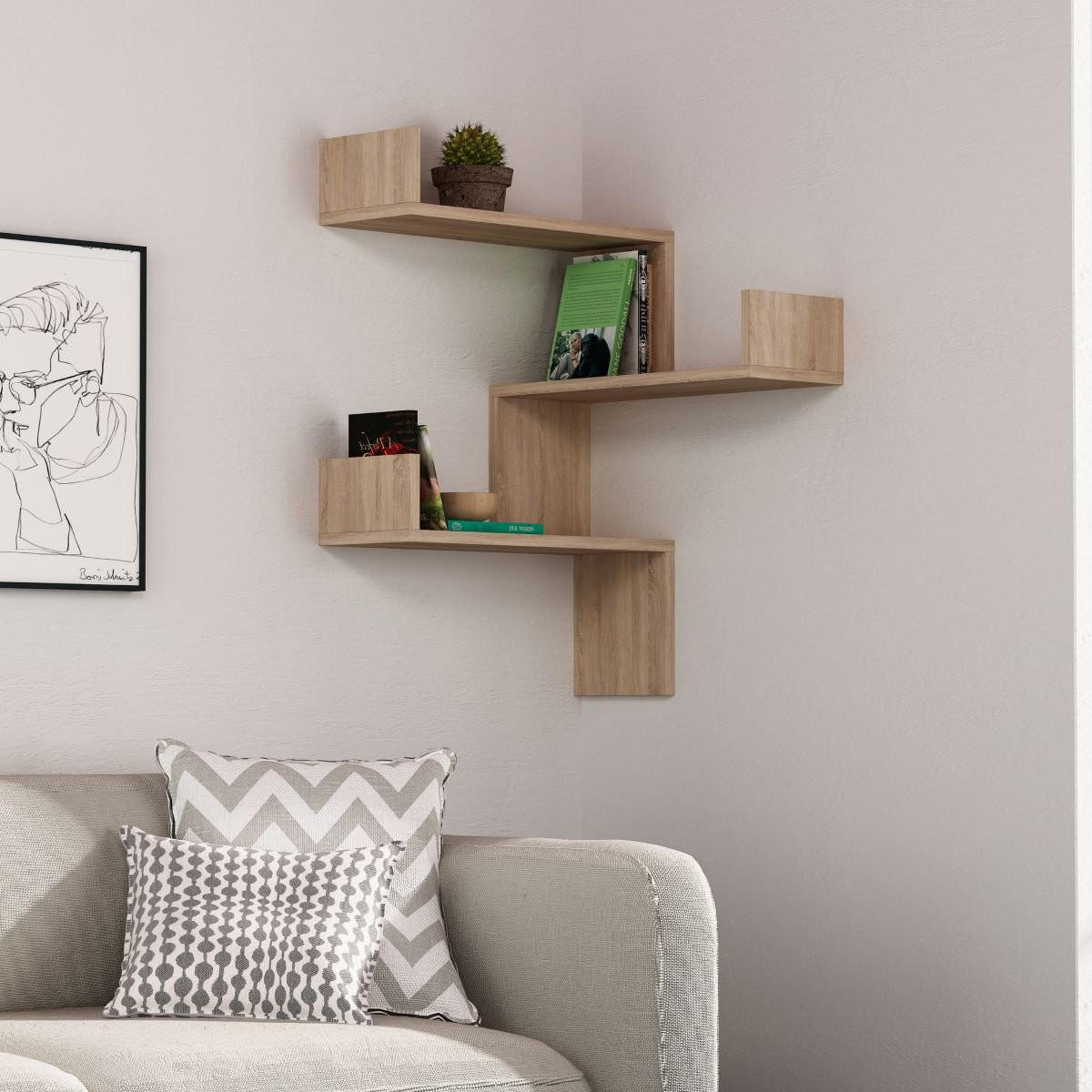 ECKREGAL mit 3 Regalen H90 cm - Luska - Eichefarben, Holzwerkstoff (60/90/60cm) - Calicosy