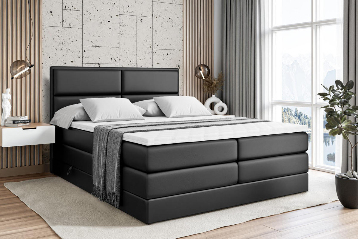 BOXSPRINGBETT AURA KING - 160 x 200 - H3/H4 - Schwarz Hochglanz - Schwarz Hochglanz, Holzwerkstoff (160/200cm) - ALTDECOR