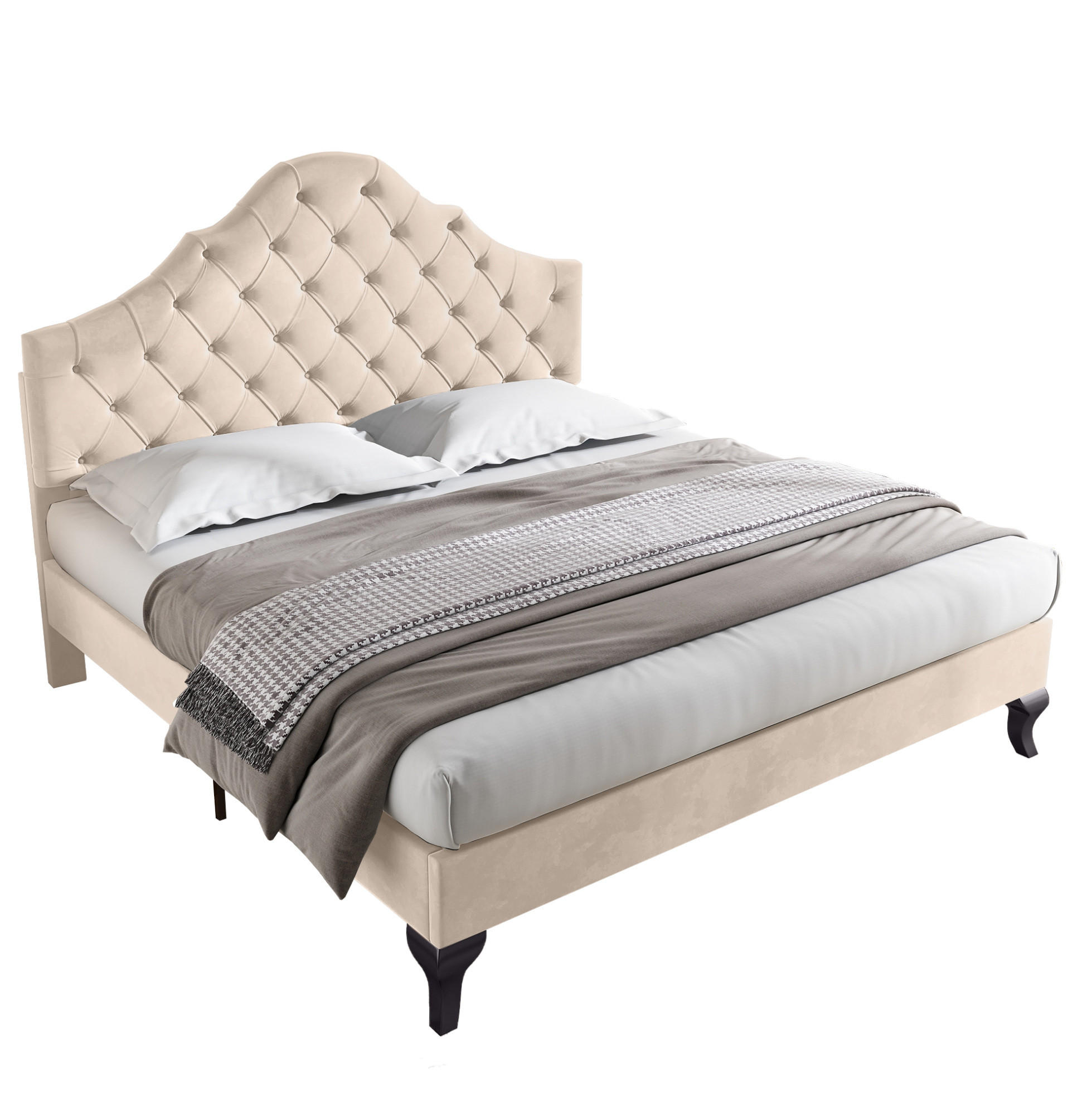 POLSTERBETT 140/190 cm beige aus Samt mit höhenverstellbarem Kopfteil - Beige, Textil (140/190cm) - OKWISH