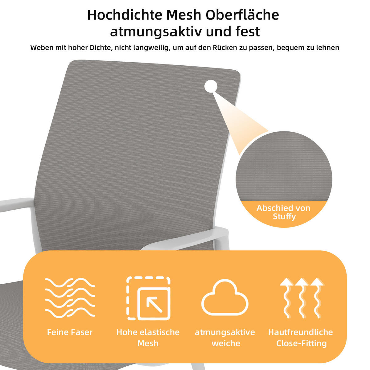 BÜROSTUHL Netz Grau & Weiß - Weiß/Grau, Textil/Metall (59/90/55cm) - WISHDOR
