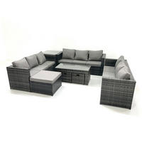 GARTENMÖBEL COUCHTISCH SET mit Sofa Polyrattan Outdoor 12-Sitzer - Dunkelgrau/Grau, Glas/Kunststoff - Fimous