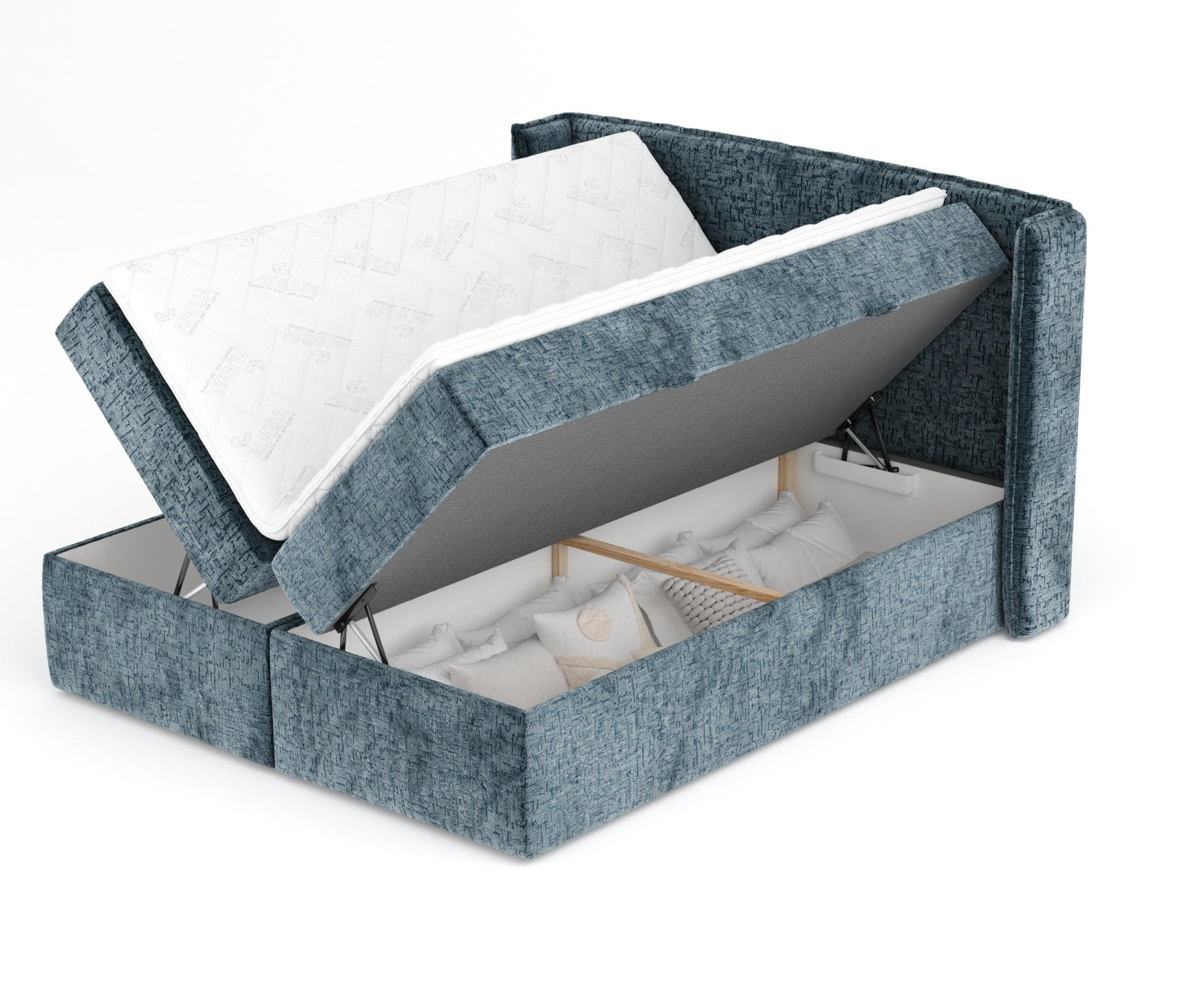 BOXBETT Skyline Blau Grau 200/200 cm mit Matratze und Topper - Blaugrau/Schwarz, Holz/Holzwerkstoff (200/200cm) - Maison de Reve