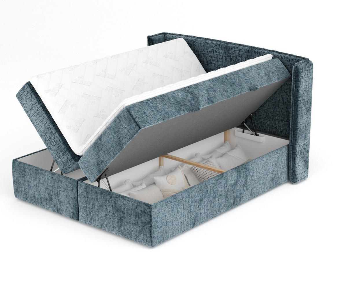 BOXBETT Skyline Blau Grau 200/200 cm mit Matratze und Topper - Blaugrau/Schwarz, Holz/Holzwerkstoff (200/200cm) - Maison de Reve