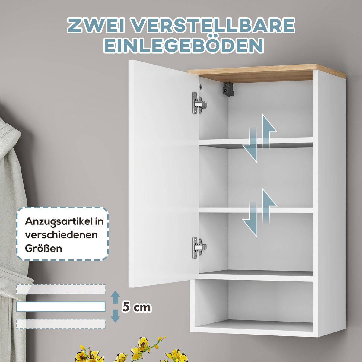 HÄNGESCHRANK Wandschrank Badezimmerschrank mit Türen, verstellbaren Ablagen - Weiß, Holz (27/77/40cm) - HOMCOM