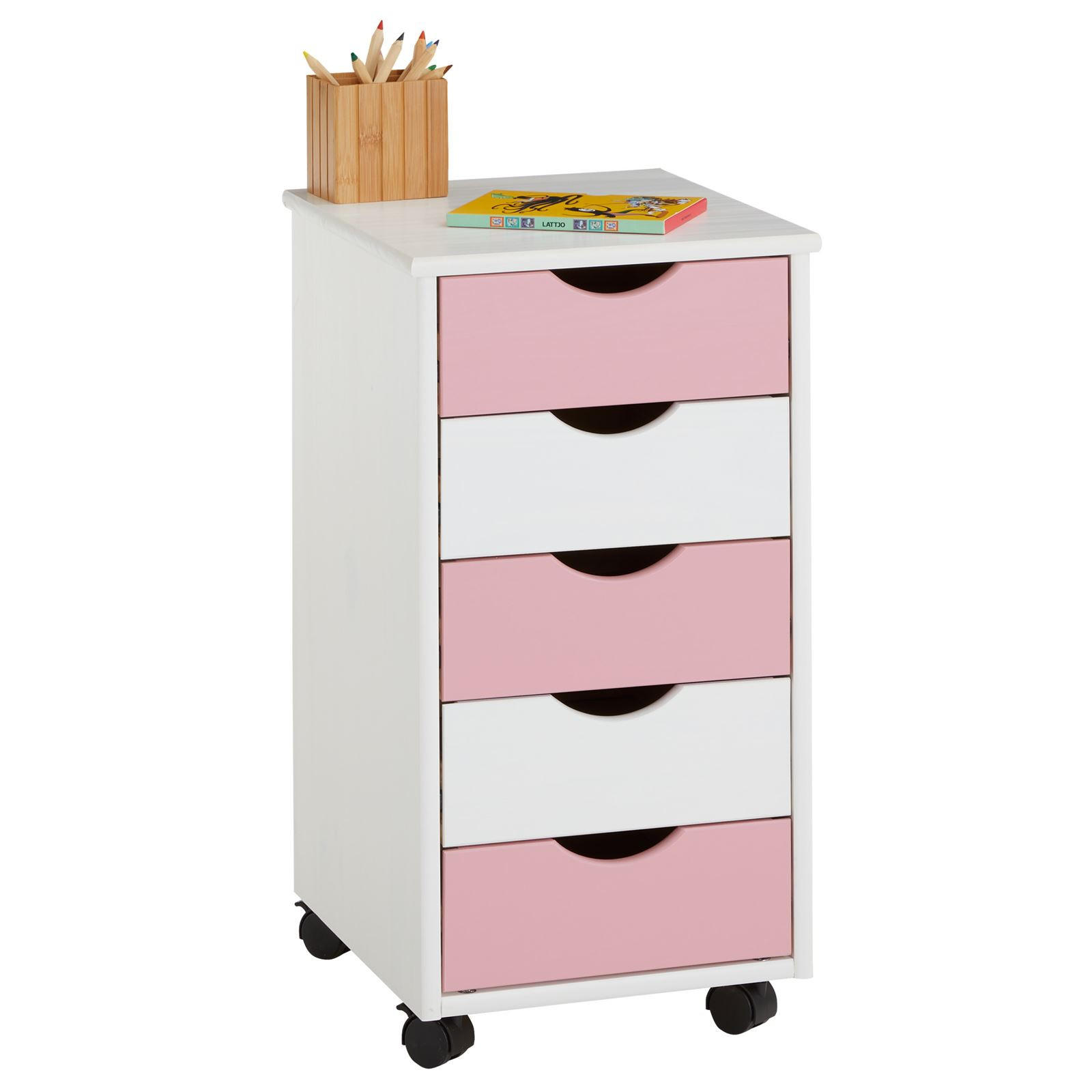 ROLLCONTAINER LAGOS - Weiß/Rosa, Holz (35/65/40cm) - IDIMEX