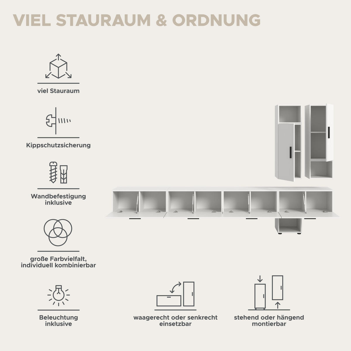 WOHNWAND INKL BELEUCHTUNG The One weiß 300/34/178 cm - Weiß, Holzwerkstoff (300/178/34cm) - Xonox