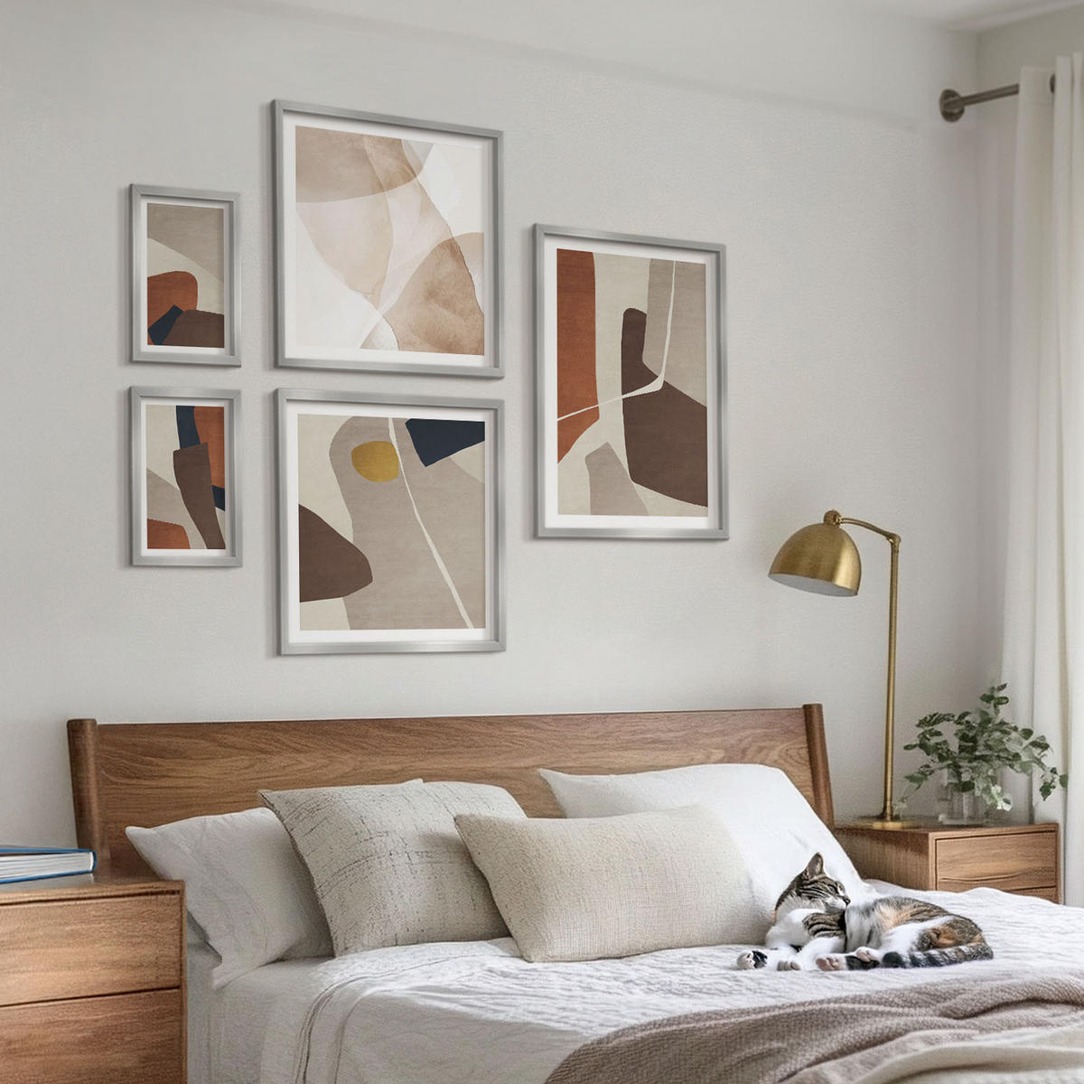 BILDER SET 5er Set - 50x50 cm & 20x30 cm & 40x60 cm Silberner Rahmen - Abstrakte moderne Formen - Silberfarben, Kunststoff (40/60cm) - TULUP