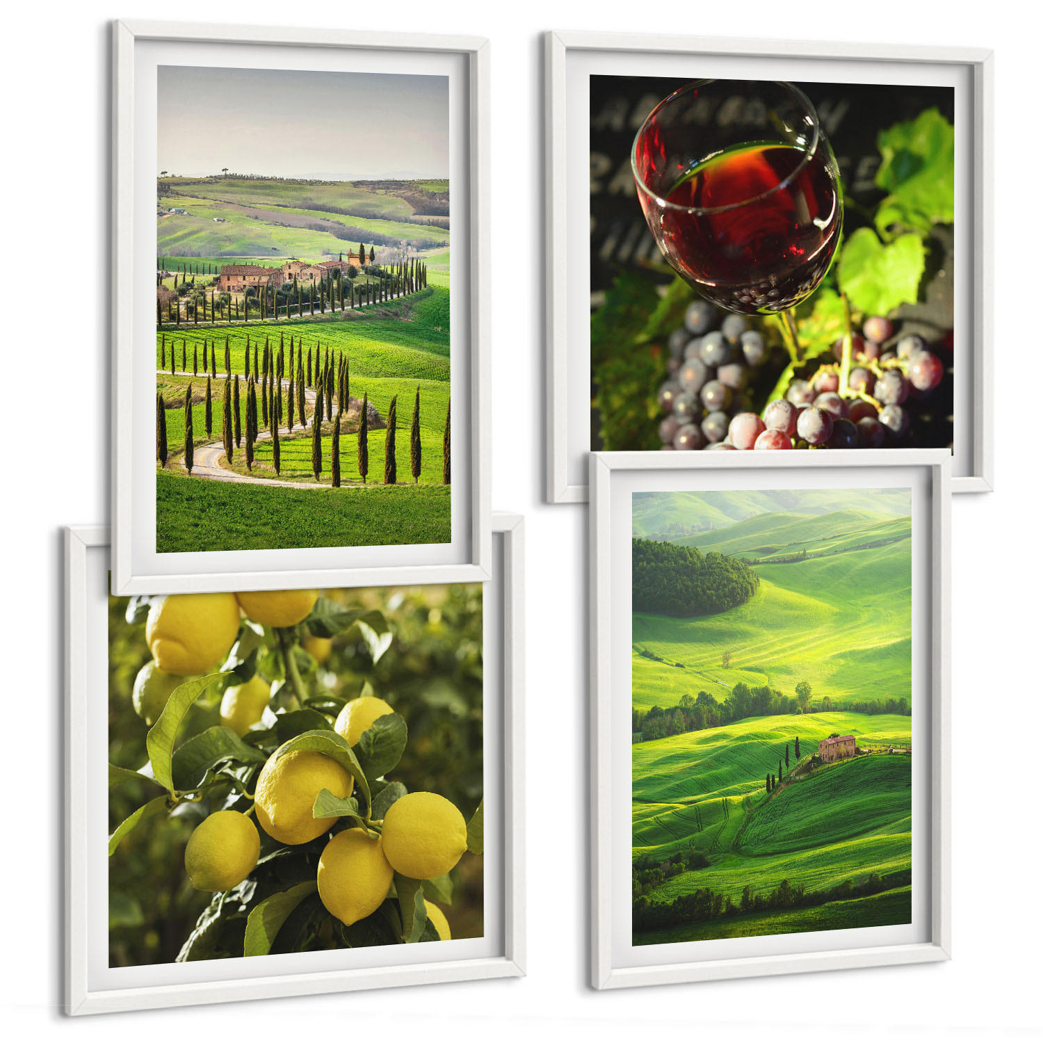 BILDER SET 4er Set - 50x50 cm & 40x60 cm Weißer Rahmen - Italienische Landschaften, Zitrushügel - Weiß, Kunststoff (50/50cm) - TULUP