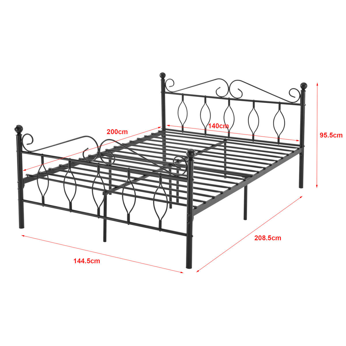 METALLBETT Apolda - Schwarz, Metall (140/200cm) - [en.casa]