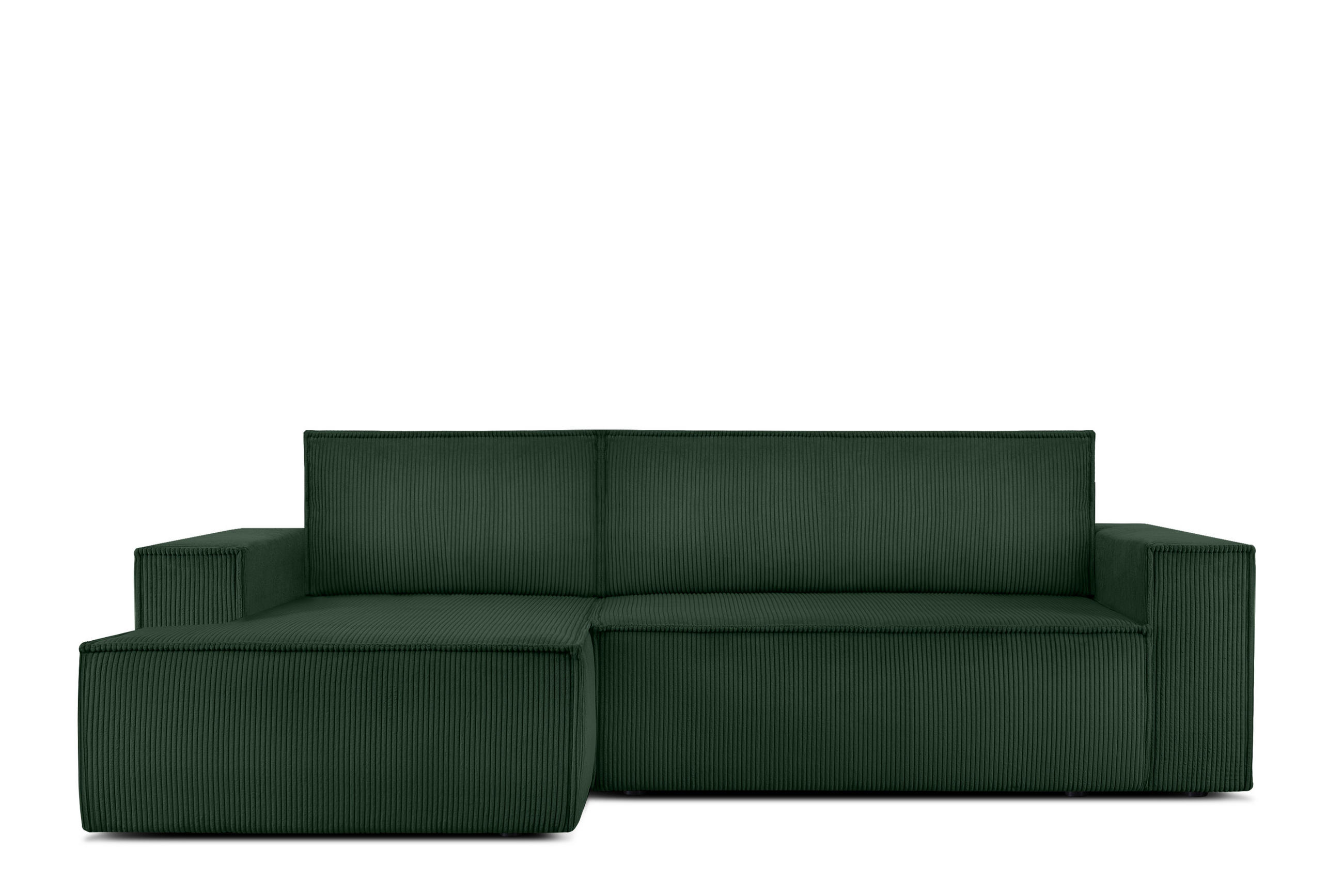 ECKSCHLAFSOFA-LINKS NAPI in Pet Friendly Cord-Stoff, dunkelgrün - Dunkelgrün/Schwarz, Textil (262/148cm) - KONSIMO®