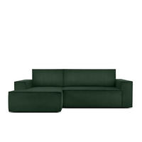ECKSCHLAFSOFA-LINKS NAPI in Pet Friendly Cord-Stoff, dunkelgrün - Dunkelgrün/Schwarz, Textil (262/148cm) - KONSIMO®