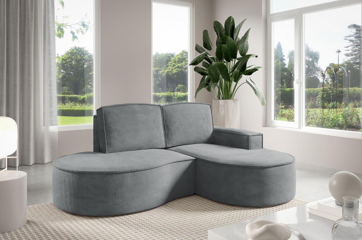 ECKSOFA MOLLY – Halbkreisförmig, Curio‑Bouclé, Lose Kissen, 210x157x88 cm, Rechts, Grau - Grau, Holz/Textil (210/157cm) - DomoHome