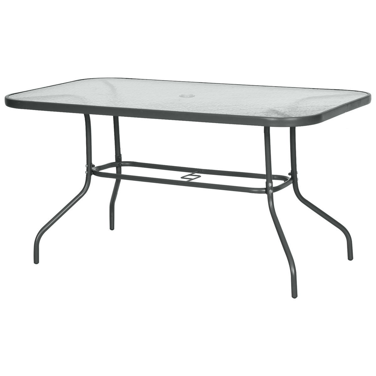 GARTENTISCH DE-14073 rechteckig 140x80 cm, mit Schirmhalterung Grau - Grau, Metall (140/80/70cm) - ComfortXL