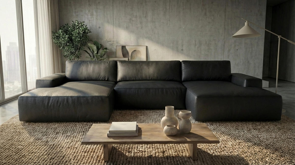 ECKSOFA EINAR 362 cm x 170 cm – Stoff: ECO CAYENCE Schwarz 1114 Farbe: Schwarz - Schwarz, Textil (362/170cm) - A&J MöbelLand