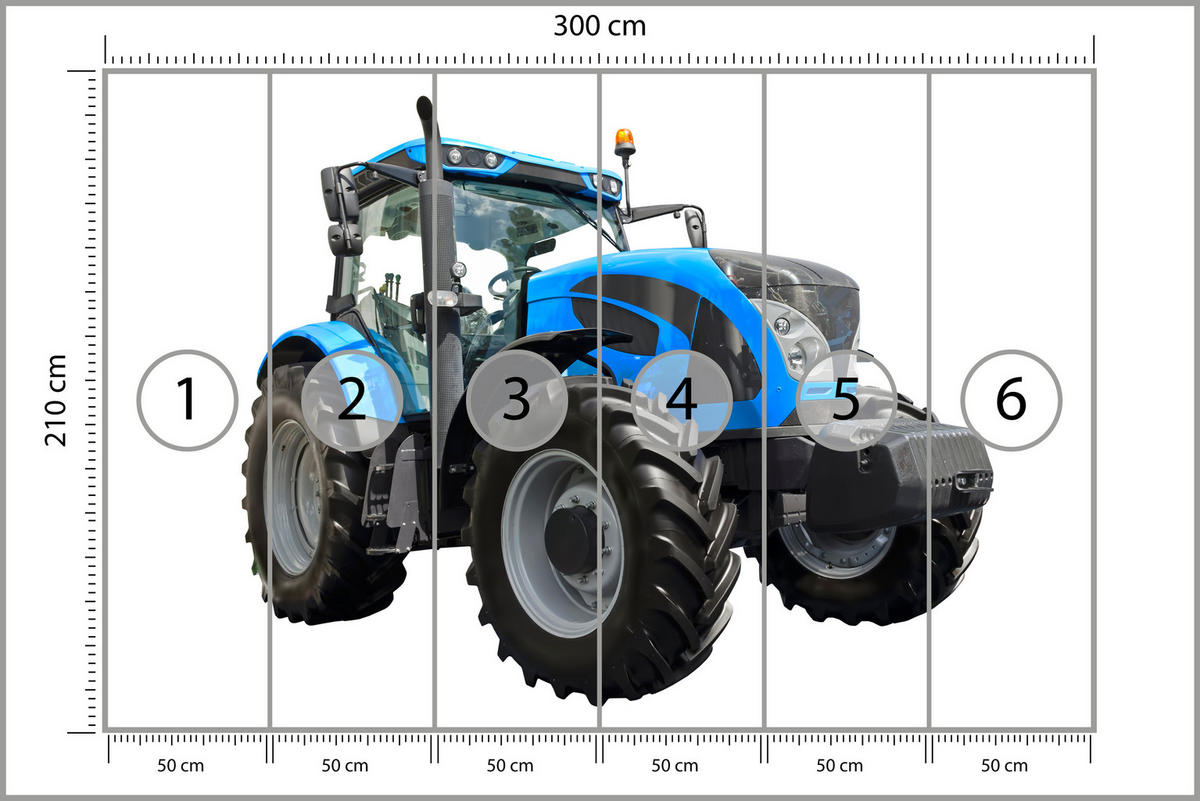 FOTOTAPETE für Jugendzimmer Blauer Traktor Landwirtschaft 300x210 - Blau/Schwarz, Papier (300/210cm) - Muralo
