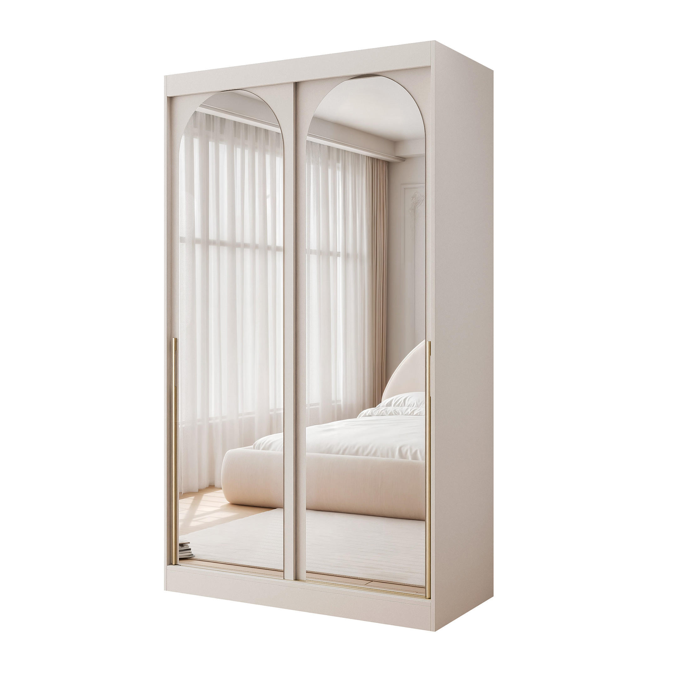 SCHWEBETÜRENSCHRANK CLARITY 2-türig 120/65/215 cm Kaschmir / goldene Griffe - Kaschmir/Goldfarben, Holzwerkstoff/Kunststoff (120/215/65cm) - Idohome