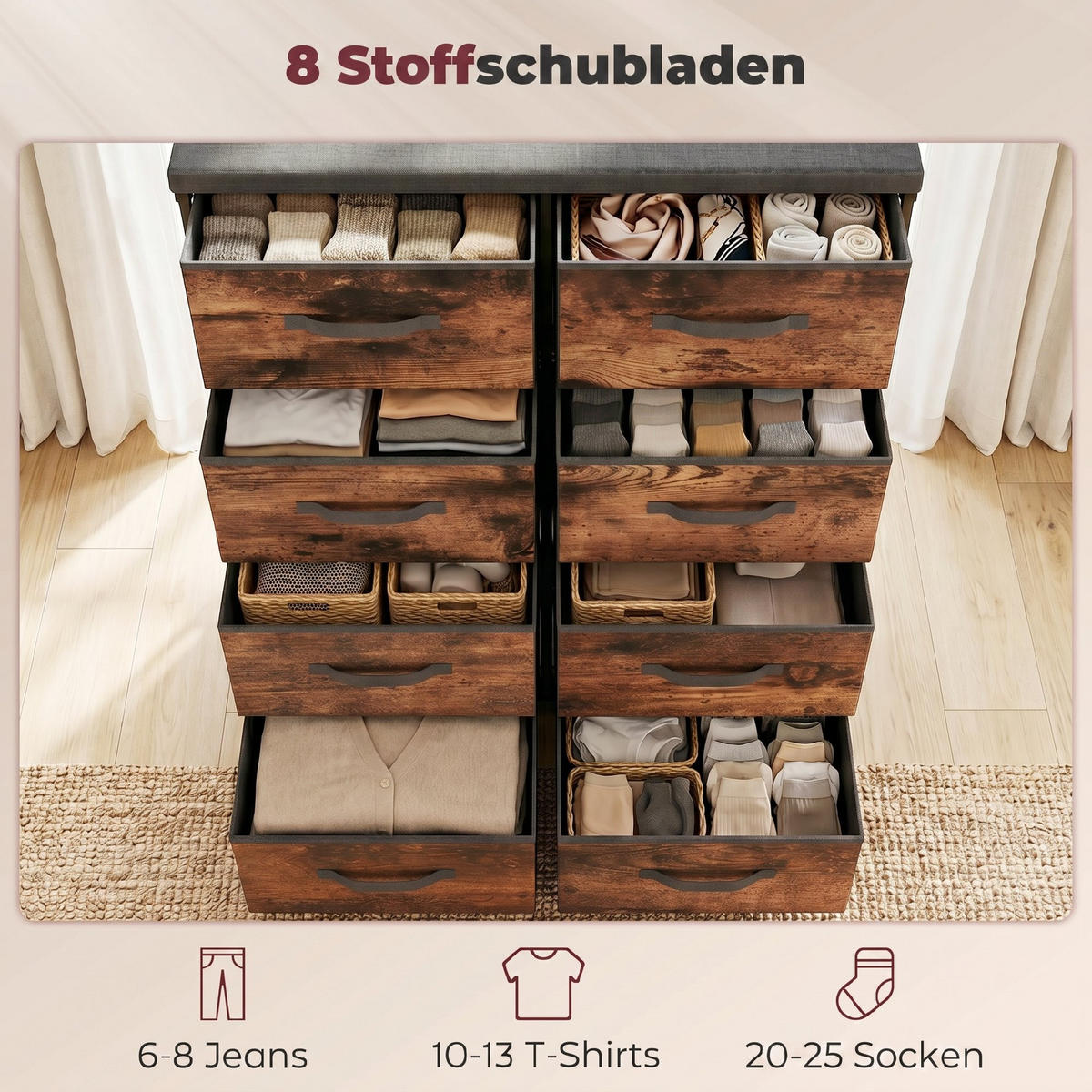 KOMMODE Polyester, Metall Rustikal-Braun - Schwarz/Braun, Kunststoff/Textil (30.5/100/84.5cm) - HOMCOM